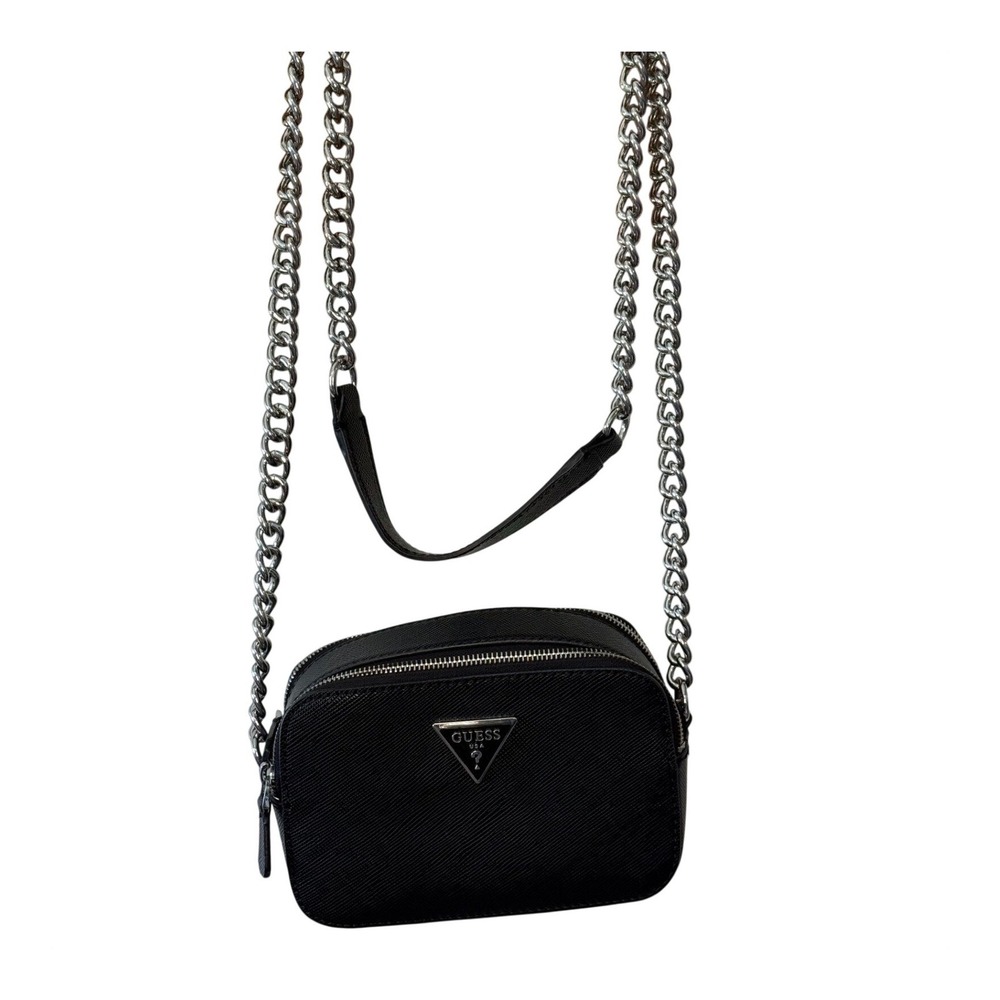 Guess Black Crossbody Bag Silver Chain Strap